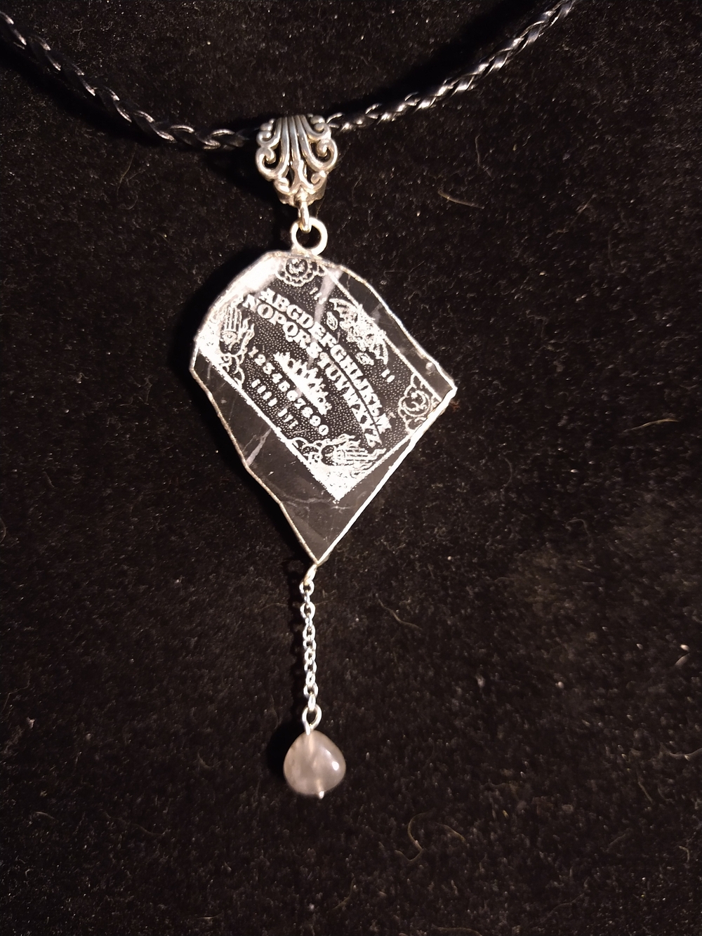 Silver-Tone Black Ouija Pendant Necklace with Hanging Bead